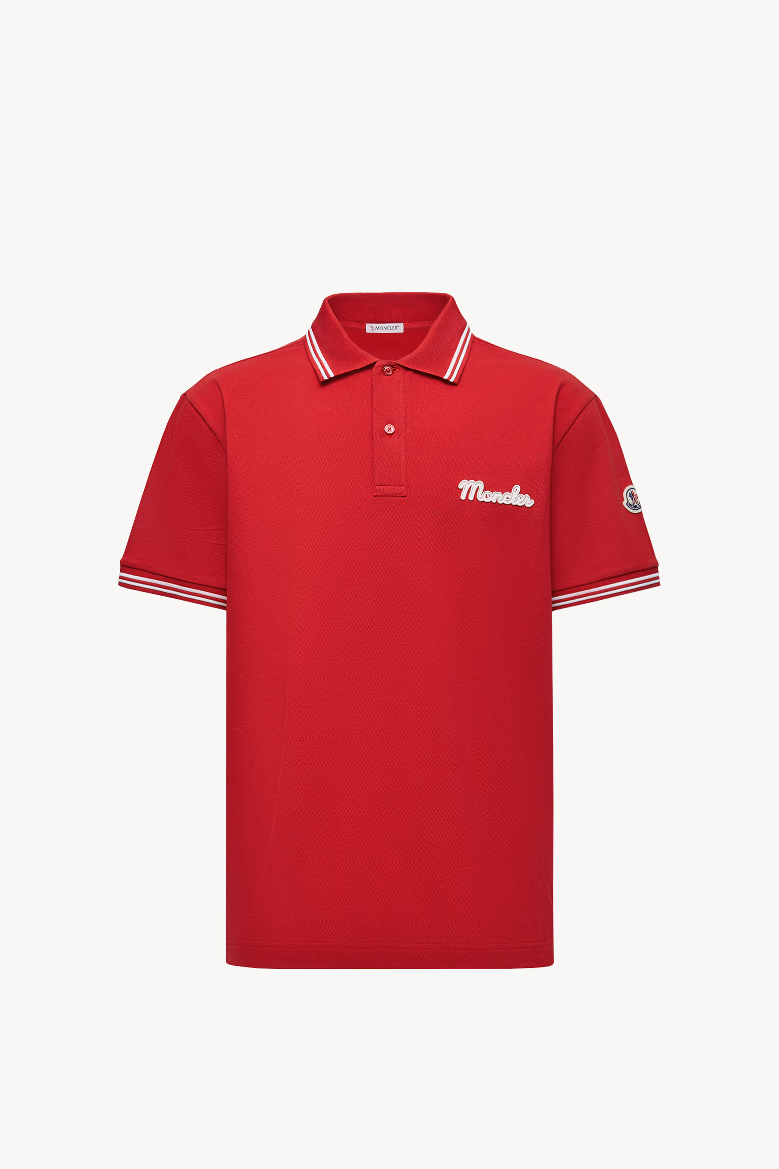 Embroidered Logo Cotton Piquet Polo Shirt Men Red Moncler 2
